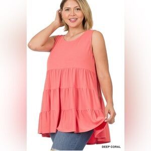 New!LAST ONE Plus Women Coral Sleeveless Tiered Top Size 1X 2X 3X